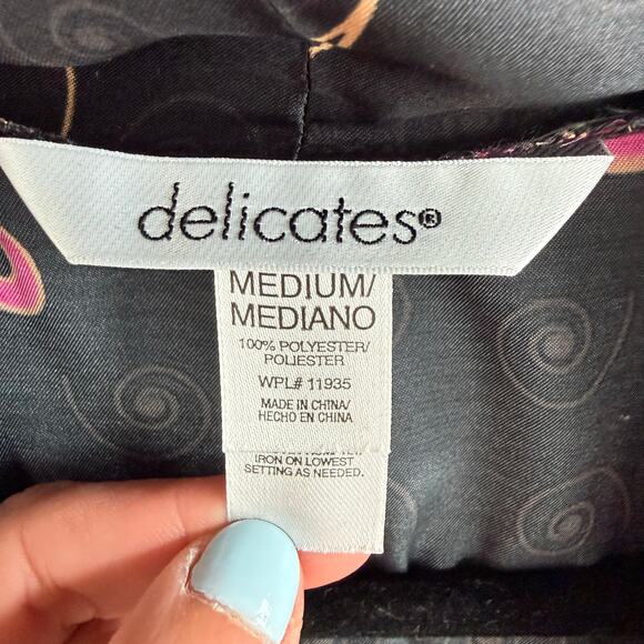 Vtg Delicates Satin Slip Dress + Robe Set Black Pink Baroque Lace Trim 2 Piece M - Picture 11 of 14